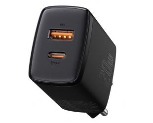 Sieninis USB įkroviklis BASEUS 20W USB + USB-C, juodas, CCXJ-B01