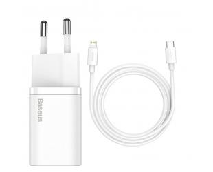 Sieninis USB įkroviklis BASEUS Super Si 20W USB-C, baltas, TZCCSUP-B02