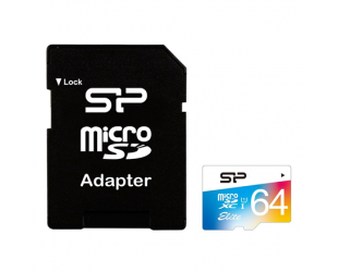 Atminties kortelė Silicon Power Elite UHS-1 Colorful 64GB Micro SDXC CL10 su SD adapteriu