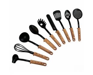 Virtuvės įrankių rinkinys Stoneline Back To Nature  17898 Kitchen utensil set, 9 vnt, Dishwasher proof, Black/ Wooden Look