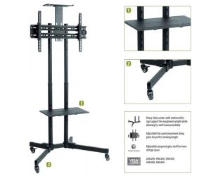 Televizoriaus stovas Sunne Floor stand, S112 multifunctional Mobile TV cart, 37-70", Tilt, Black