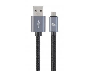 Kabelis Cablexpert Cotton Braided Micro-USB Cable with Metal Connectors, 1.8 m, Black, Blister