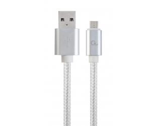 Kabelis Cablexpert Cotton Braided Micro-USB Cable with Metal Connectors, 1.8 m, Silver Color, Blister