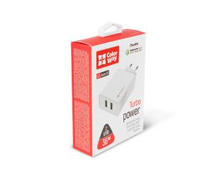 Įkroviklis ColorWay AC 2USB Quick Charge 3.0 2xUSB, Fast charging, White, 36 W, 3.0 A