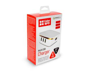 Įkroviklis ColorWay AC Multi USB 6 x USB Type-C, 1 QC 3.0 + 5 AUTO ID, Fast charging, White, 5 V, 35 W, 7.0 A