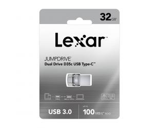 USB raktas Lexar JumpDrive 32GB, USB 3.0, Sliver, USB Type-C/USB Type-A, 100 MB/s