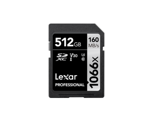 Atminties kortelė Lexar Professional 1066x SDXC UHS-I SDXC, 512GB, Silver, Class 10, U3, V30, 120 MB/s, 160 MB/s