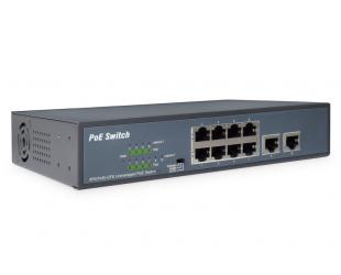 Komutatorius Digitus 8-port Fast Ethernet PoE Switch + 2-Port Uplink DN-95323-1 10/100 Mbps (RJ-45), Unmanaged, Rack mountable, Power supply type Inte