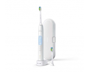 Elektrinis dantų šepetėlis Philips Sonicare ProtectiveClean 5100, įkraunamas, 2 galvutės, 3 režimai, soninė technologija, balta/šviesiai mėlyna.