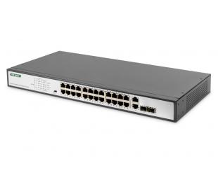 Komutatorius (Switch) Digitus Fast Ethernet PoE Switch 24-port PoE + 2 Combo, 370W PoE DN-95343 10/100 Mbps (RJ-45), Unmanaged, Rack mountable, Power