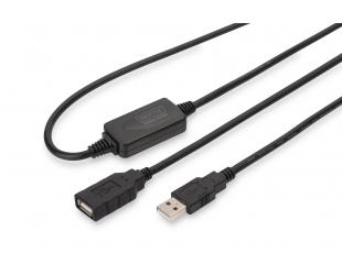 Kabelis Digitus Active USB 2.0 Repeater/Extension Cable DA-73100-1 10 m, Black