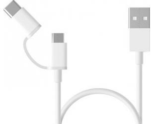 Kabelis Xiaomi Mi 2-in-1 USB Cable Micro USB to Type C White, Charge & Sync Cable, 0.3 m