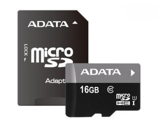 Atminties kortelė ADATA Memory card AUSDH16GUICL10-PA1 16 GB, MicroSDHC, Flash memory class UHS-I Class 10, Adapter