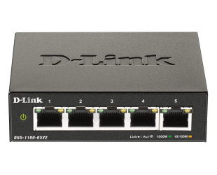 Komutatorius D-Link Smart Managed Switch DGS-1100-05V2/E	 Managed L2, Rackmountable, 1GBps (RJ-45) ports quantity 5