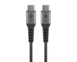 Kabelis Goobay 49302 USB-C ™ to USB-C ™ Textile Cable with Metal Plugs (Space Grey/Silver), 1 m