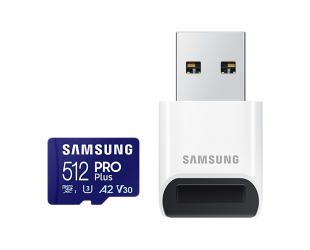 Atminties kortelė Samsung PRO Plus microSD Card with USB Adapter 512GB, MicroSDXC, Flash memory class U3, V30, A2