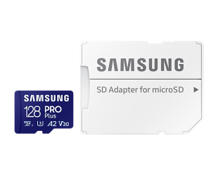 Atminties kortelė Samsung MicroSD Card with SD Adapter PRO Plus 128GB, microSDXC Memory Card, Flash memory class U3, V30, A2, SD adapter