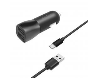 Automobilinis įkroviklis Fixed Car Charger Dual USB Cable Black, 15 W