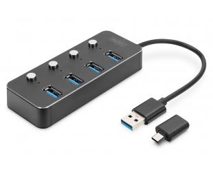 USB adapteris Digitus Peripheral sharing and hubs | Hub | Ports Qty 4 | Black