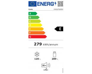 Šaldytuvas Candy CNCQ2T620EW Refrigerator, E, Free standing, Combi, Height 205 cm, Fridge net 289 L, Freezer net 120 L, White