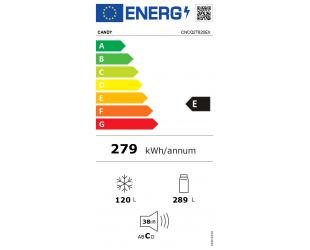 Šaldytuvas Candy CNCQ2T620EX Refrigerator, E, Free standing, Combi, Height 205 cm, Fridge net 289 L, Freezer net 120 L, Stainless Steel