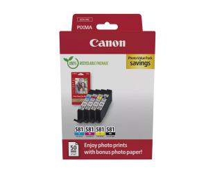 Rašalo kasetė/popieriaus rinkinys Canon 581 C/M/Y/BK Photo Value Pack Juoda Geltona Žydra Purpurinė