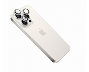 Apsauginis lęšis FIXED Apple iPhone 16 Pro 16 Pro Max Grūdintas stiklas aliuminio rėmas Skaidrus Baltas