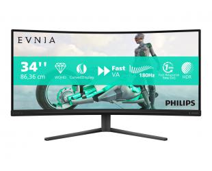 Monitorius Philips 34M2C3500L, greitas VA, WQHD 3440x1440 (DisplayPort: 180 Hz, HDMI: 100 Hz), 300 cd/m², 2xHDMI, DisplayPort, pakreipiamas.