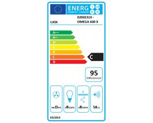 Gartraukis CATA OMEGA 600 X/M, montuojamas ant sienos, energijos efektyvumo klasė C, plotis 60 cm, 645 m³/h, mechaninis valdymas, LED, nerūdijančio plieno.