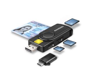 Kortelių skaitytuvas AXAGON Compact travel, USB-A ir USB-C kontaktas, Smart/ID kortelės ir SD/microSD/SIM kortelės, USB 2.0/USB 1.1