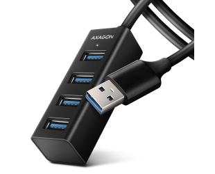 USB šakotuvas AXAGON Miniatiūrinis metalinis keturių prievadų USB 3.2 Gen 1 Juodas