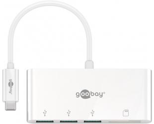 Adapteris Goobay USB-C Multiport 3x USB-A Kortelių skaitytuvas Balta