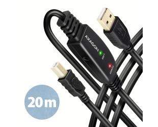 Kabelis AXAGON ADR-220B, kartotuvas, USB Type-A į USB Type-B, juodas, 20 m