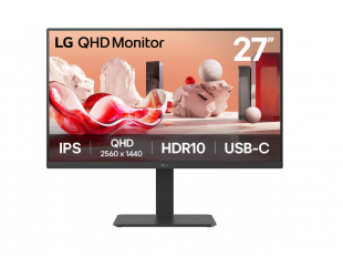 Monitorius LG 27BA65QB-B, IPS, WQHD 2560x1440 100 Hz, 350 cd/m², HDMI, DisplayPort, USB-C, 65 W, aukščio reguliavimas, pasukimas, pasvirimas, garsiakalbiai