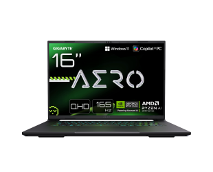 Nešiojamas kompiuteris Gigabyte AERO X16, 16", AMD Ryzen 7, 32GB, 1TB SSD, RTX 5060, Windows 11, Wi-Fi 6, BT 5.2, apšviesta klaviatūra.
