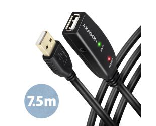 Kabelis AXAGON Active, prailginimo, USB Type-A, juodas, 7.5 m