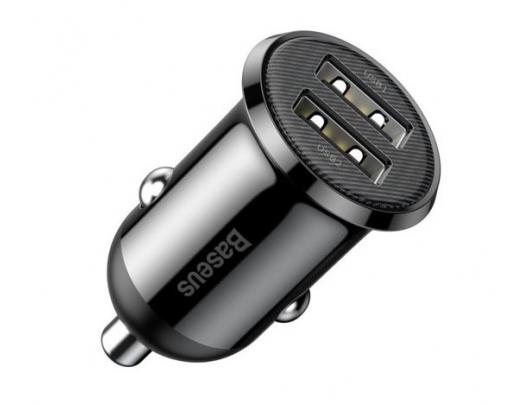 12-24V įkroviklis USB BASEUS 2xUSB 4.8A, juodas, CCALLP-01