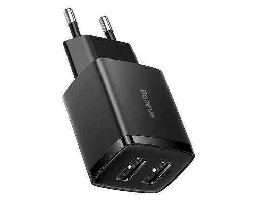 Sieninis USB įkroviklis BASEUS 10.5W 2xUSB 2.1A, juodas, CCXJ010201