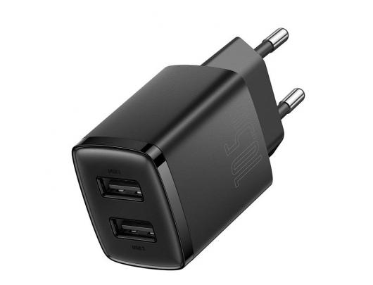 Sieninis USB įkroviklis BASEUS 10.5W 2xUSB 2.1A, juodas, CCXJ010201