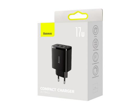 Sieninis USB įkroviklis BASEUS 17W 3xUSB 3.4A, juodas, CCXJ020101