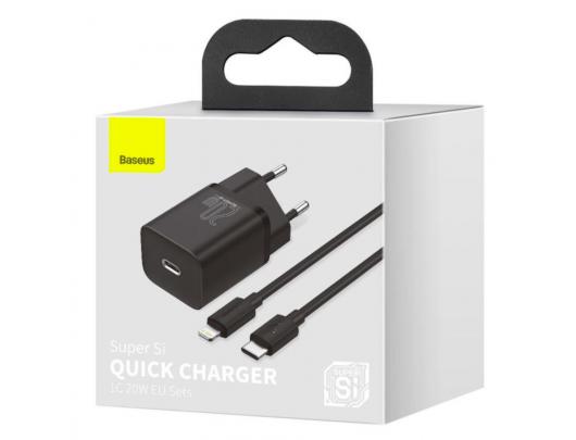 Sieninis USB įkroviklis BASEUS Super Si 20W USB-C, juodas, TZCCSUP-B01
