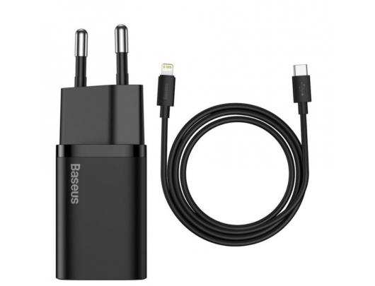 Sieninis USB įkroviklis BASEUS Super Si 20W USB-C, juodas, TZCCSUP-B01