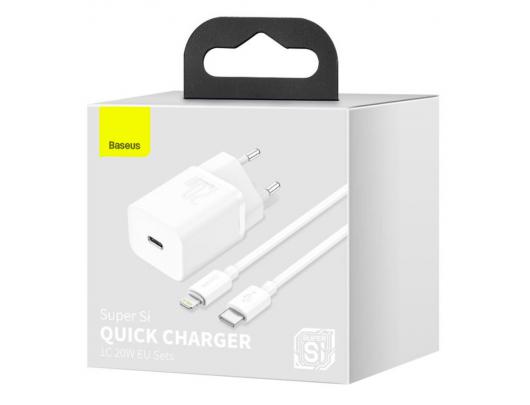 Sieninis USB įkroviklis BASEUS Super Si 20W USB-C, baltas, TZCCSUP-B02