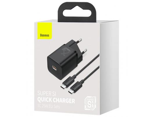 Sieninis USB įkroviklis BASEUS Super Si 25W USB-C, juodas, TZCCSUP-L01