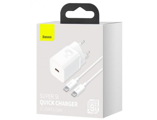 Sieninis USB įkroviklis BASEUS Super Si 25W USB-C, baltas, TZCCSUP-L02