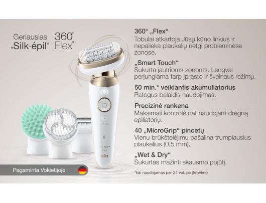 Epiliatorius BRAUN SES9-481 3D Flex Silk epil 9 + BS1000 kūno plaukų kirptuvas