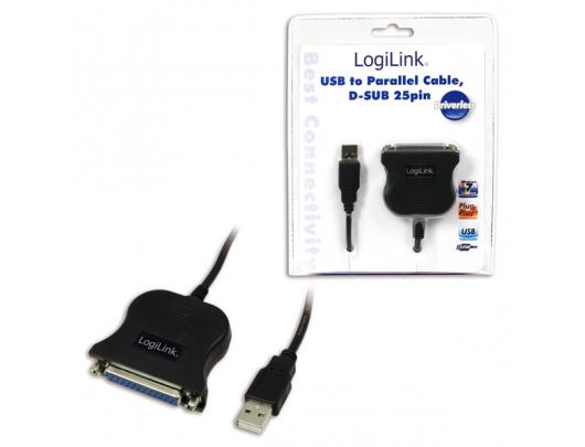 Adapteris Logilink USB 2.0 -> Paralel (LPT)  DB25 , 1,8m DB25, USB A male