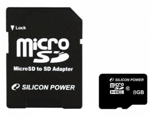 Atminties kortelė Silicon Power 8GB Micro SDHC CL10 su SD adapteriu