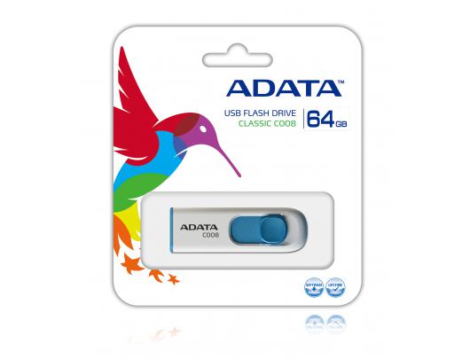 USB raktas ADATA C008 64GB USB 2.0 White/Blue