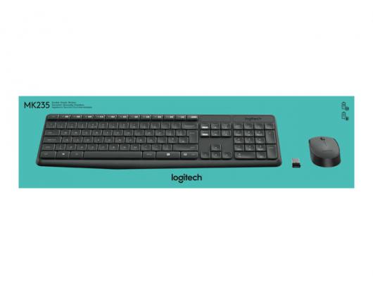 Klaviatūra+pelė Logitech MK235 Keyboard and Mouse Set, Wireless, Mouse included, Batteries included, US, Black, 475 g
